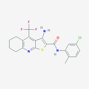 molecular formula C20H17ClF3N3OS B460759 3-amino-N-(5-chloro-2-methylphenyl)-4-(trifluoromethyl)-5,6,7,8-tetrahydrothieno[2,3-b]quinoline-2-carboxamide CAS No. 626227-74-5