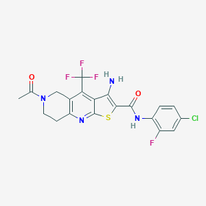 molecular formula C20H15ClF4N4O2S B460760 6-acetyl-3-amino-N-(4-chloro-2-fluorophenyl)-4-(trifluoromethyl)-5,6,7,8-tetrahydrothieno[2,3-b][1,6]naphthyridine-2-carboxamide 