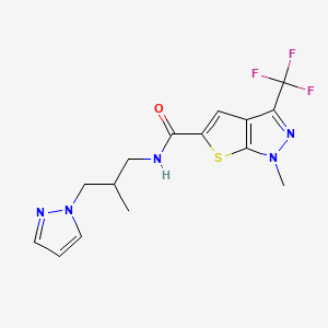 molecular formula C15H16F3N5OS B4607600 1-methyl-N-[2-methyl-3-(1H-pyrazol-1-yl)propyl]-3-(trifluoromethyl)-1H-thieno[2,3-c]pyrazole-5-carboxamide 