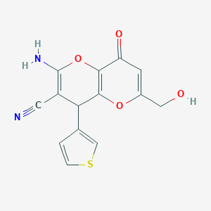 molecular formula C14H10N2O4S B460765 2-Amino-6-(hydroxymethyl)-8-oxo-4-(3-thienyl)-4,8-dihydropyrano[3,2-b]pyran-3-carbonitrile CAS No. 797028-61-6