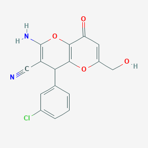 molecular formula C16H11ClN2O4 B460768 2-Amino-4-(3-chlorophenyl)-6-(hydroxymethyl)-8-oxo-4,8-dihydropyrano[3,2-b]pyran-3-carbonitrile CAS No. 873570-69-5