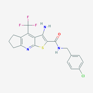 molecular formula C19H15ClF3N3OS B460769 3-氨基-N-(4-氯苄基)-4-(三氟甲基)-6,7-二氢-5H-环戊[b]噻吩[3,2-e]吡啶-2-羧酰胺 CAS No. 626227-31-4