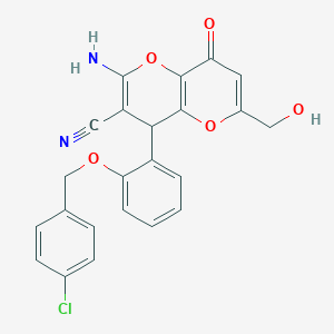 molecular formula C23H17ClN2O5 B460770 2-amino-4-[2-[(4-chlorophenyl)methoxy]phenyl]-6-(hydroxymethyl)-8-oxo-4H-pyrano[3,2-b]pyran-3-carbonitrile CAS No. 674805-43-7