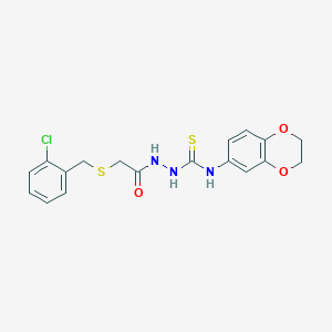 molecular formula C18H18ClN3O3S2 B4607724 2-{[(2-chlorobenzyl)thio]acetyl}-N-(2,3-dihydro-1,4-benzodioxin-6-yl)hydrazinecarbothioamide 