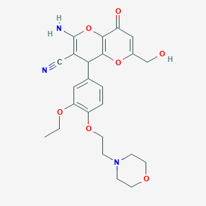 molecular formula C24H27N3O7 B460773 2-Amino-4-[3-ethoxy-4-(2-morpholin-4-ylethoxy)phenyl]-6-(hydroxymethyl)-8-oxo-4,8-dihydropyrano[3,2-b]pyran-3-carbonitrile 