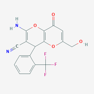 molecular formula C17H11F3N2O4 B460776 2-Amino-6-(hydroxymethyl)-8-oxo-4-[2-(trifluoromethyl)phenyl]-4,8-dihydropyrano[3,2-b]pyran-3-carbonitrile CAS No. 697246-16-5