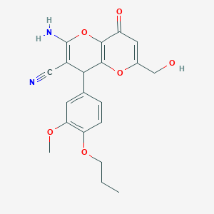 molecular formula C20H20N2O6 B460777 2-amino-6-(hydroxymethyl)-4-(3-methoxy-4-propoxyphenyl)-8-oxo-4H-pyrano[3,2-b]pyran-3-carbonitrile CAS No. 664999-51-3