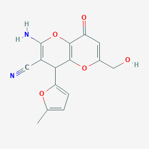 molecular formula C15H12N2O5 B460780 2-Amino-6-(hydroxymethyl)-4-(5-methyl-2-furyl)-8-oxo-4,8-dihydropyrano[3,2-b]pyran-3-carbonitrile CAS No. 664999-53-5