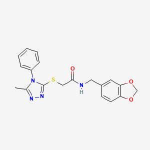 molecular formula C19H18N4O3S B4607801 N-(1,3-benzodioxol-5-ylmethyl)-2-[(5-methyl-4-phenyl-4H-1,2,4-triazol-3-yl)thio]acetamide 