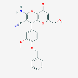 molecular formula C24H20N2O6 B460783 2-amino-6-(hydroxymethyl)-4-(3-methoxy-4-phenylmethoxyphenyl)-8-oxo-4H-pyrano[3,2-b]pyran-3-carbonitrile CAS No. 876709-92-1