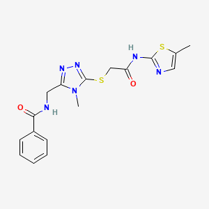 molecular formula C17H18N6O2S2 B4607836 N-{[4-甲基-5-({2-[(5-甲基-1,3-噻唑-2-基)氨基]-2-氧代乙基}硫代)-4H-1,2,4-三唑-3-基]甲基}苯甲酰胺 