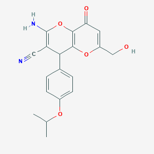 molecular formula C19H18N2O5 B460784 2-Amino-6-(hydroxymethyl)-4-(4-isopropoxyphenyl)-8-oxo-4,8-dihydropyrano[3,2-b]pyran-3-carbonitrile 