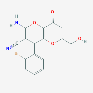 molecular formula C16H11BrN2O4 B460786 2-Amino-4-(2-bromophenyl)-6-(hydroxymethyl)-8-oxo-4,8-dihydropyrano[3,2-b]pyran-3-carbonitrile CAS No. 664999-57-9