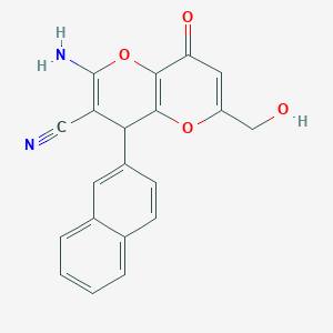 molecular formula C20H14N2O4 B460787 2-Amino-6-(hydroxymethyl)-4-(2-naphthyl)-8-oxo-4,8-dihydropyrano[3,2-b]pyran-3-carbonitrile 