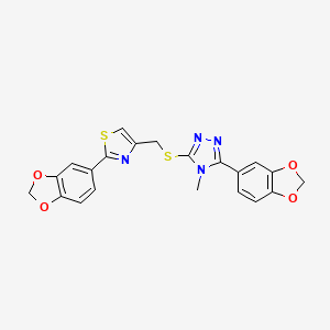 molecular formula C21H16N4O4S2 B4607917 3-(1,3-benzodioxol-5-yl)-5-({[2-(1,3-benzodioxol-5-yl)-1,3-thiazol-4-yl]methyl}thio)-4-methyl-4H-1,2,4-triazole 