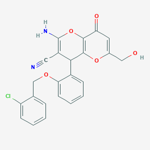 molecular formula C23H17ClN2O5 B460793 2-amino-4-[2-[(2-chlorophenyl)methoxy]phenyl]-6-(hydroxymethyl)-8-oxo-4H-pyrano[3,2-b]pyran-3-carbonitrile CAS No. 674805-42-6