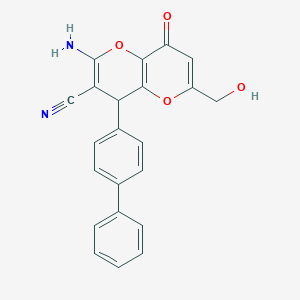 molecular formula C22H16N2O4 B460797 2-Amino-4-[1,1'-biphenyl]-4-yl-6-(hydroxymethyl)-8-oxo-4,8-dihydropyrano[3,2-b]pyran-3-carbonitrile 