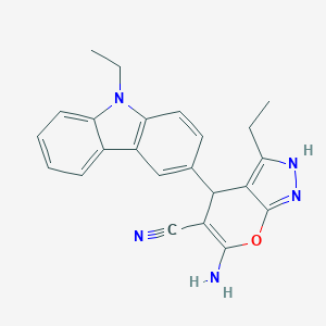 molecular formula C23H21N5O B460803 6-amino-3-ethyl-4-(9-ethyl-9H-carbazol-3-yl)-2,4-dihydropyrano[2,3-c]pyrazole-5-carbonitrile CAS No. 626221-85-0