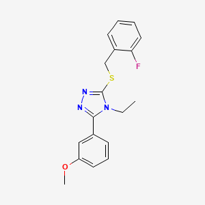 molecular formula C18H18FN3OS B4608070 3-{4-ETHYL-5-[(2-FLUOROBENZYL)SULFANYL]-4H-1,2,4-TRIAZOL-3-YL}PHENYL METHYL ETHER 