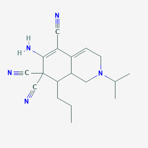 molecular formula C18H23N5 B460809 6-Amino-2-isopropyl-8-propyl-2,3,8,8a-tetrahydro-1H-isoquinoline-5,7,7-tricarbonitrile 
