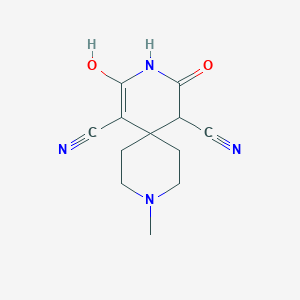 molecular formula C12H14N4O2 B460811 2-Hydroxy-9-methyl-4-oxo-3,9-diazaspiro[5.5]undec-1-ene-1,5-dicarbonitrile 