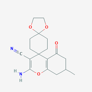 molecular formula C18H22N2O4 B460814 2-amino-7-methyl-5-oxo-5,6,7,8-tetrahydro-4H-chromene-3-carbonitrile-4-spiro-7'-(1',4'-dioxaspiro[4.5]decane) 