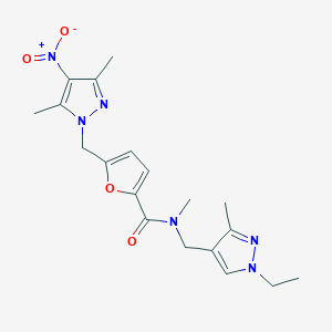 molecular formula C19H24N6O4 B4608142 5-[(3,5-dimethyl-4-nitro-1H-pyrazol-1-yl)methyl]-N-[(1-ethyl-3-methyl-1H-pyrazol-4-yl)methyl]-N-methyl-2-furamide 