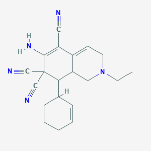 molecular formula C20H23N5 B460816 6-amino-8-(2-cyclohexen-1-yl)-2-ethyl-2,3,8,8a-tetrahydro-5,7,7(1H)-isoquinolinetricarbonitrile 