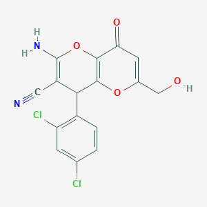 molecular formula C16H10Cl2N2O4 B460824 2-Amino-4-(2,4-dichlorophenyl)-6-(hydroxymethyl)-8-oxo-4,8-dihydropyrano[3,2-b]pyran-3-carbonitrile CAS No. 697246-15-4