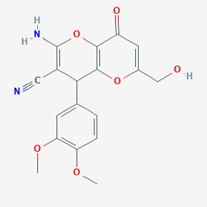 molecular formula C18H16N2O6 B460829 2-氨基-4-(3,4-二甲氧基苯基)-6-(羟甲基)-8-氧代-4,8-二氢吡喃[3,2-b]吡喃-3-腈 CAS No. 674805-60-8