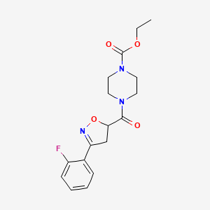 molecular formula C17H20FN3O4 B4608302 ethyl 4-{[3-(2-fluorophenyl)-4,5-dihydro-5-isoxazolyl]carbonyl}-1-piperazinecarboxylate 