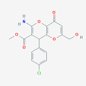 molecular formula C17H14ClNO6 B460835 Methyl 2-amino-4-(4-chlorophenyl)-6-(hydroxymethyl)-8-oxo-4,8-dihydropyrano[3,2-b]pyran-3-carboxylate CAS No. 825602-72-0