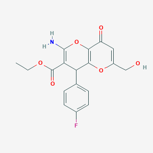 molecular formula C18H16FNO6 B460838 Ethyl 2-amino-4-(4-fluorophenyl)-6-(hydroxymethyl)-8-oxo-4,8-dihydropyrano[3,2-b]pyran-3-carboxylate CAS No. 664999-74-0