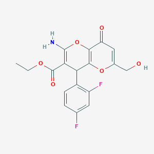 molecular formula C18H15F2NO6 B460839 Ethyl 2-amino-4-(2,4-difluorophenyl)-6-(hydroxymethyl)-8-oxo-4,8-dihydropyrano[3,2-b]pyran-3-carboxylate 