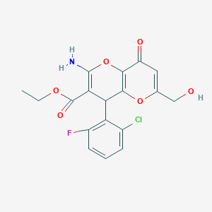 molecular formula C18H15ClFNO6 B460840 ethyl 2-amino-4-(2-chloro-6-fluorophenyl)-6-(hydroxymethyl)-8-oxo-4H-pyrano[3,2-b]pyran-3-carboxylate CAS No. 664999-76-2