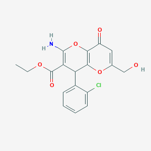 molecular formula C18H16ClNO6 B460845 Ethyl 2-amino-4-(2-chlorophenyl)-6-(hydroxymethyl)-8-oxo-4,8-dihydropyrano[3,2-b]pyran-3-carboxylate 