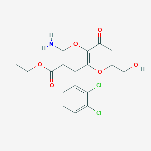 molecular formula C18H15Cl2NO6 B460850 ethyl 2-amino-4-(2,3-dichlorophenyl)-6-(hydroxymethyl)-8-oxo-4H-pyrano[3,2-b]pyran-3-carboxylate CAS No. 825602-78-6