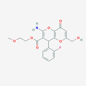 molecular formula C19H18FNO7 B460851 2-Methoxyethyl 2-amino-4-(2-fluorophenyl)-6-(hydroxymethyl)-8-oxo-4,8-dihydropyrano[3,2-b]pyran-3-carboxylate CAS No. 674806-53-2