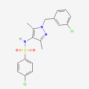 molecular formula C18H17Cl2N3O2S B4608516 4-chloro-N-[1-(3-chlorobenzyl)-3,5-dimethyl-1H-pyrazol-4-yl]benzenesulfonamide 