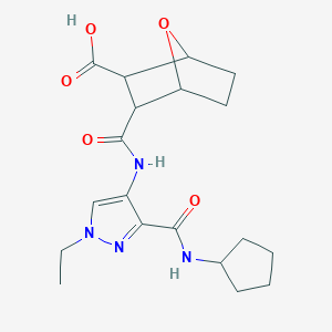 molecular formula C19H26N4O5 B4608524 3-{[3-(cyclopentylcarbamoyl)-1-ethyl-1H-pyrazol-4-yl]carbamoyl}-7-oxabicyclo[2.2.1]heptane-2-carboxylic acid 