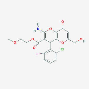 molecular formula C19H17ClFNO7 B460854 2-Methoxyethyl 2-amino-4-(2-chloro-6-fluorophenyl)-6-(hydroxymethyl)-8-oxo-4,8-dihydropyrano[3,2-b]pyran-3-carboxylate 