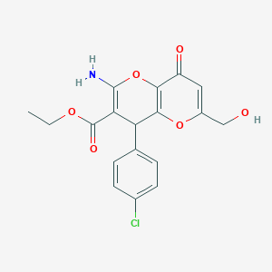 molecular formula C18H16ClNO6 B460855 Ethyl 2-amino-4-(4-chlorophenyl)-6-(hydroxymethyl)-8-oxo-4,8-dihydropyrano[3,2-b]pyran-3-carboxylate CAS No. 194282-66-1