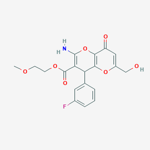 molecular formula C19H18FNO7 B460856 2-Methoxyethyl 2-amino-4-(3-fluorophenyl)-6-(hydroxymethyl)-8-oxo-4,8-dihydropyrano[3,2-b]pyran-3-carboxylate CAS No. 674805-65-3
