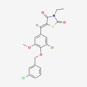 molecular formula C20H17BrClNO4S B4608562 5-{3-bromo-4-[(3-chlorobenzyl)oxy]-5-methoxybenzylidene}-3-ethyl-1,3-thiazolidine-2,4-dione 