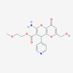 molecular formula C18H18N2O7 B460861 2-Methoxyethyl 2-amino-6-(hydroxymethyl)-8-oxo-4-(4-pyridinyl)-4,8-dihydropyrano[3,2-b]pyran-3-carboxylate 