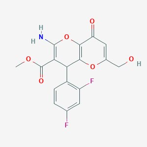 molecular formula C17H13F2NO6 B460863 Methyl 2-amino-4-(2,4-difluorophenyl)-6-(hydroxymethyl)-8-oxo-4,8-dihydropyrano[3,2-b]pyran-3-carboxylate 
