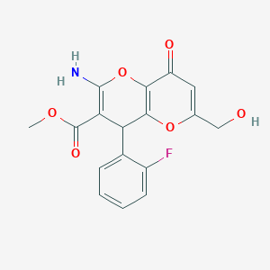molecular formula C17H14FNO6 B460865 Methyl 2-amino-4-(2-fluorophenyl)-6-(hydroxymethyl)-8-oxo-4,8-dihydropyrano[3,2-b]pyran-3-carboxylate CAS No. 695211-38-2