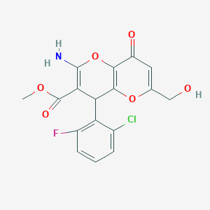 molecular formula C17H13ClFNO6 B460866 Methyl 2-amino-4-(2-chloro-6-fluorophenyl)-6-(hydroxymethyl)-8-oxo-4,8-dihydropyrano[3,2-b]pyran-3-carboxylate 