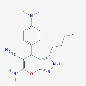 molecular formula C19H23N5O B460867 6-Amino-3-butyl-4-[4-(dimethylamino)phenyl]-2,4-dihydropyrano[2,3-c]pyrazole-5-carbonitrile 