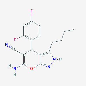 molecular formula C17H16F2N4O B460870 6-Amino-3-butyl-4-(2,4-difluorophenyl)-2,4-dihydropyrano[2,3-c]pyrazole-5-carbonitrile 